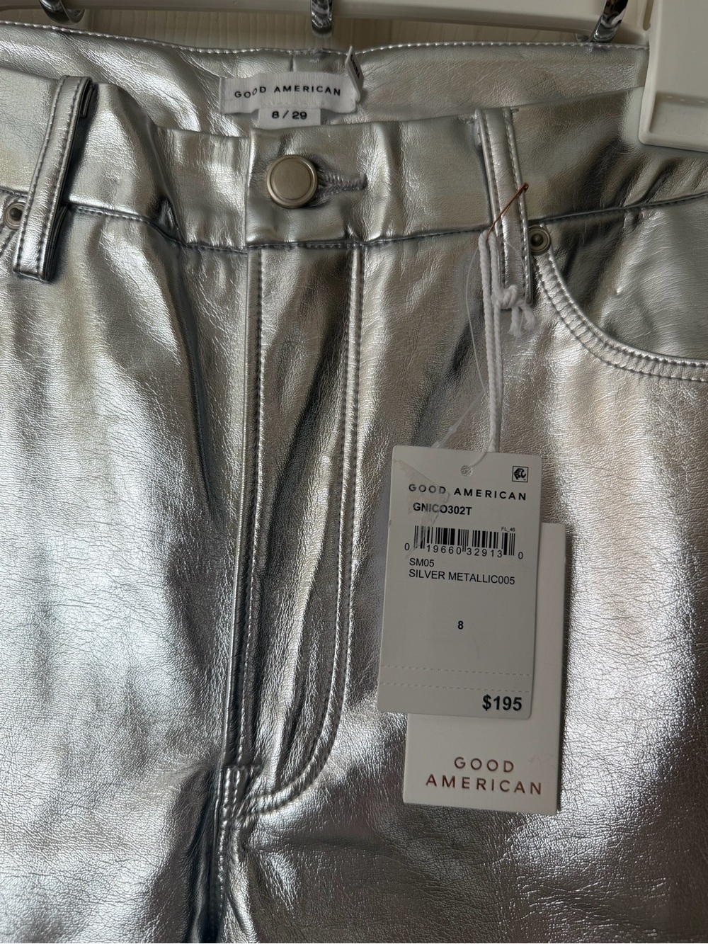 Good American Metallic Silver Straight-Leg Jeans - Picture 2 of 3